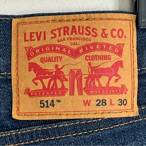 Levi's 514 Jeans Men's W28xL30 Blue Dark Wash Mid Rise Classic Fit Straight Leg - Picture 11 of 14